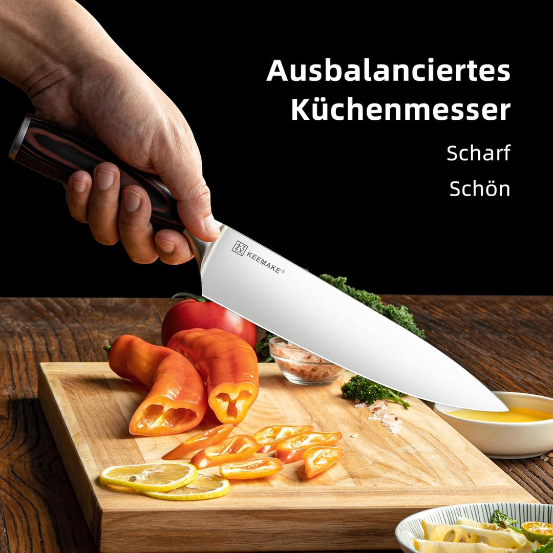 KEEMAKE Messerset Küche 3 teilig, Scharfe Messer Set mit 8-18cm Klingen gefertigt aus hochwertigem E