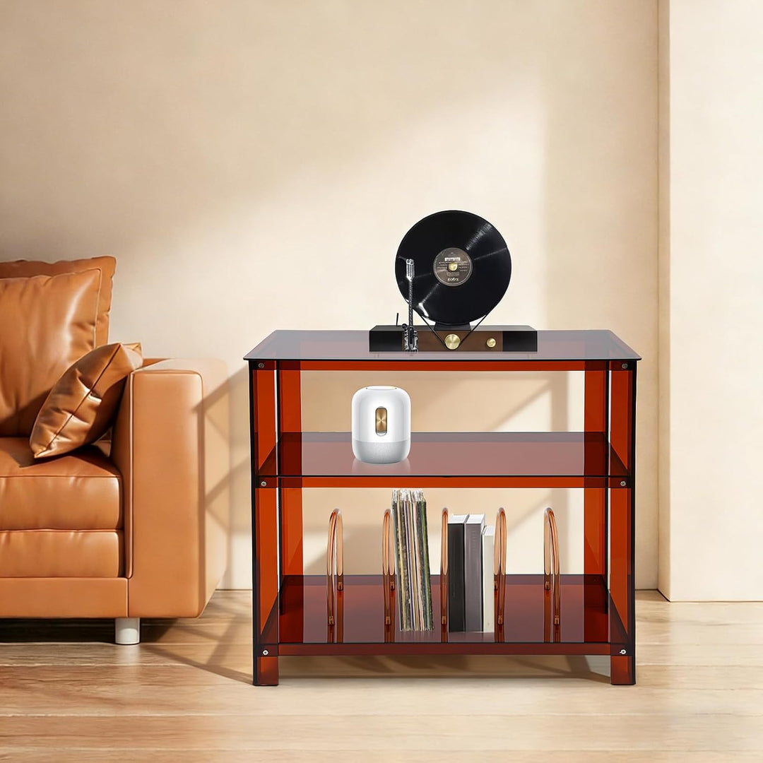 Acryl Plattenspielerständer Schallplatten Regal mit 3 Ablagen, Plattenständer mit Schallplatten Aufb