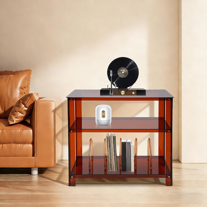 Acryl Plattenspielerständer Schallplatten Regal mit 3 Ablagen, Plattenständer mit Schallplatten Aufb