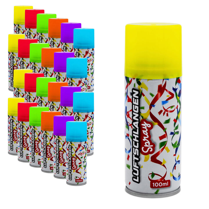 Spetebo Luftschlangenspray 100 ml fluoreszierend - 24er Pack - Karneval Deko Sprüh Luftschlangen in