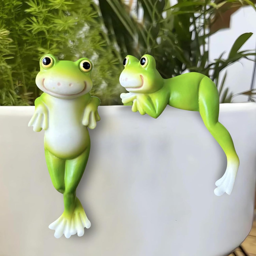 DZAY 2 Stück Blumentopf Hänger Frösche Deko Figuren Frosch Deko Frösche Tiere Harz Statue Gartendeko
