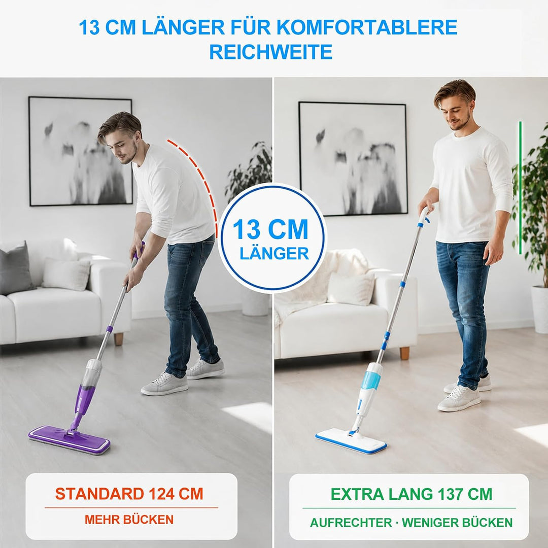 Enigma Sprühwischer 137cm mit 3 Tüchern Nass/Trocken - Nachfüllbar - Leicht Bodenwischer mit Sprühfu