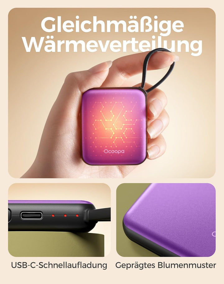 OCOOPA Handwärmer Elektrisch 2er Set, Wiederverwendbar 4000mAh USB Taschenwärmer, 3 Wärmestufen, Max