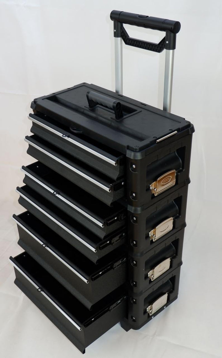 ALEOS. Metall Werkzeugtrolley Werkstattwagen XXL Type: B4-B BLACK EDITION schwarz mit Schubladenverr