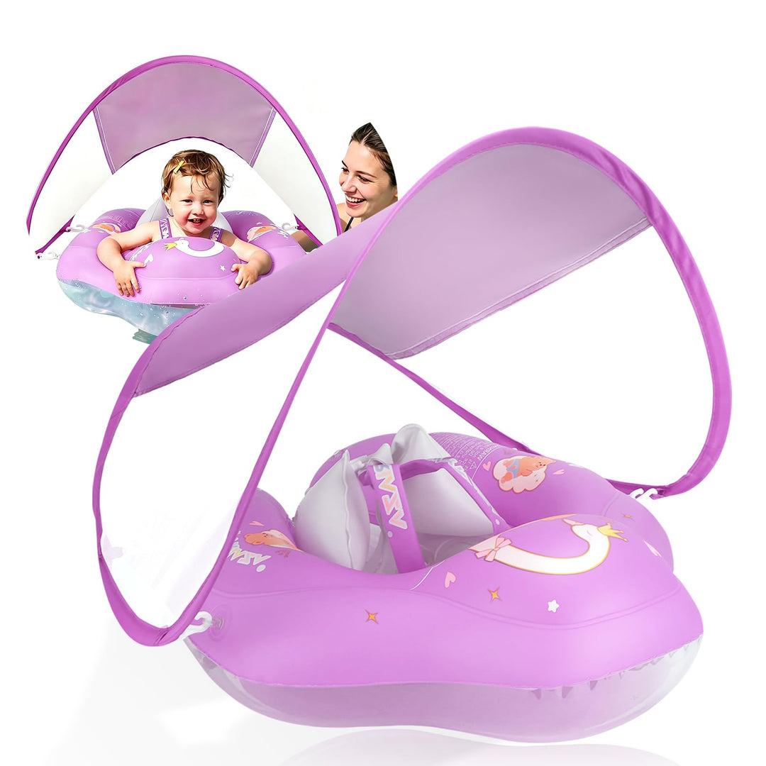 WYRIAZA Schwimmring Baby, Baby Schwimmring mit Sonnendach, Verstellbare Schultergurte, Baby Float Au