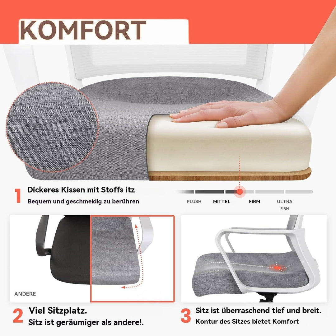 Ergonomischer Bürostuhl, Lendenwirbelstütze, höhenverstellbarer Chefsessel, Drehstuhl, Netzstuhl Wei