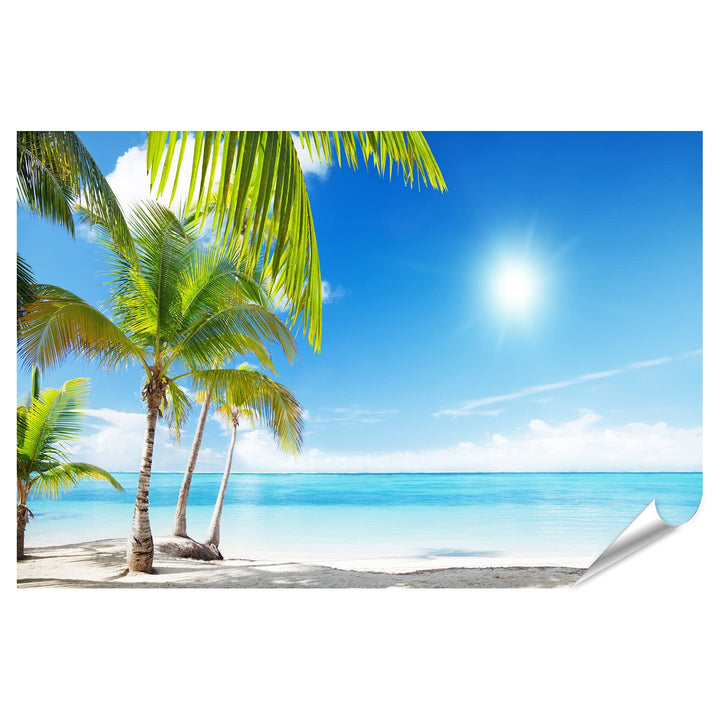islandburner XXL Bild Poster Karibisches Meer Strand Unter Palmen Premium Bilder Fotodruck 130L x 90
