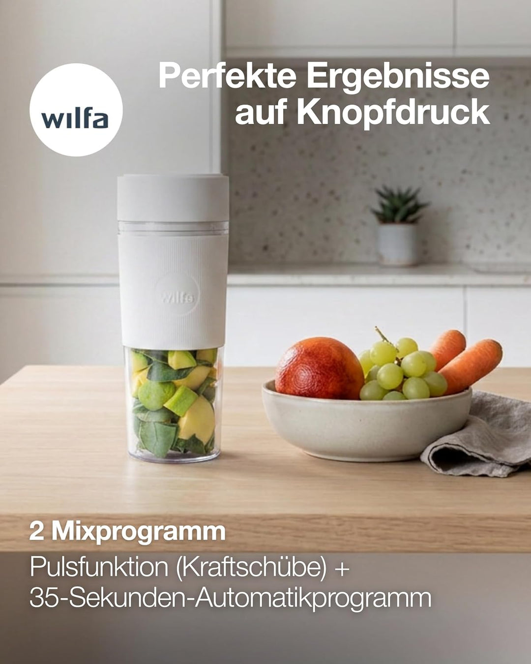 Wilfa SWIFT Akku-Mixer I 300ml Tritan-Behälter BPA-frei I zerkleinert Obst, Gemüse, Gefrorenes & Eis
