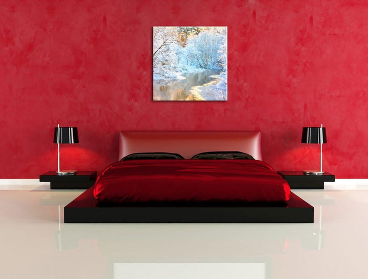 Pixxprint Atemberaubende Winterlandschaft Pinsel Effekt, Format: 70x70 auf Leinwand, 70x70