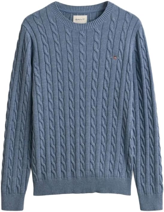 GANT Herren Cotton Cable C-Neck Pullover M Faded Denim, M Faded Denim