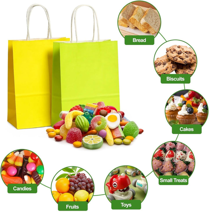 Gucass 50 Stück Klein Papiertüten mit Henkel, Bunt Kraft Papiertaschen Geschenktüten, 15x8x21cm Papi
