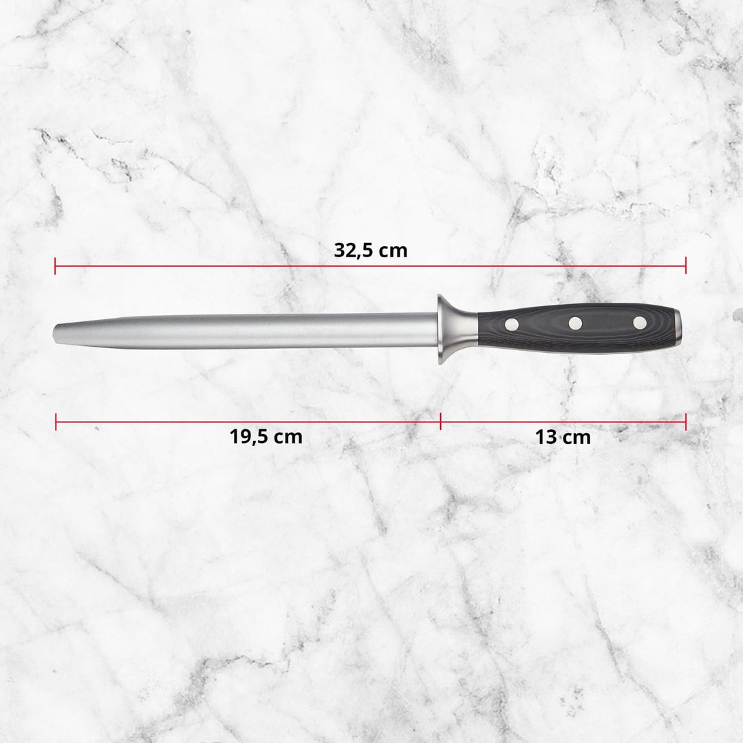MEISTERKOCH Wetzstahl zum schärfen von Messern | 32,5 cm aus rostfreiem deutschen Edelstahl | ergono