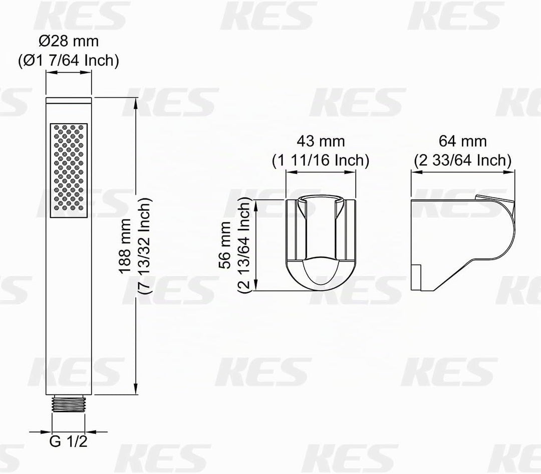 KES Duschkopf Handbrause Edelstahl Duschbrause Bad Brausekopf mit Duschkopfhalterung und Duschschlau