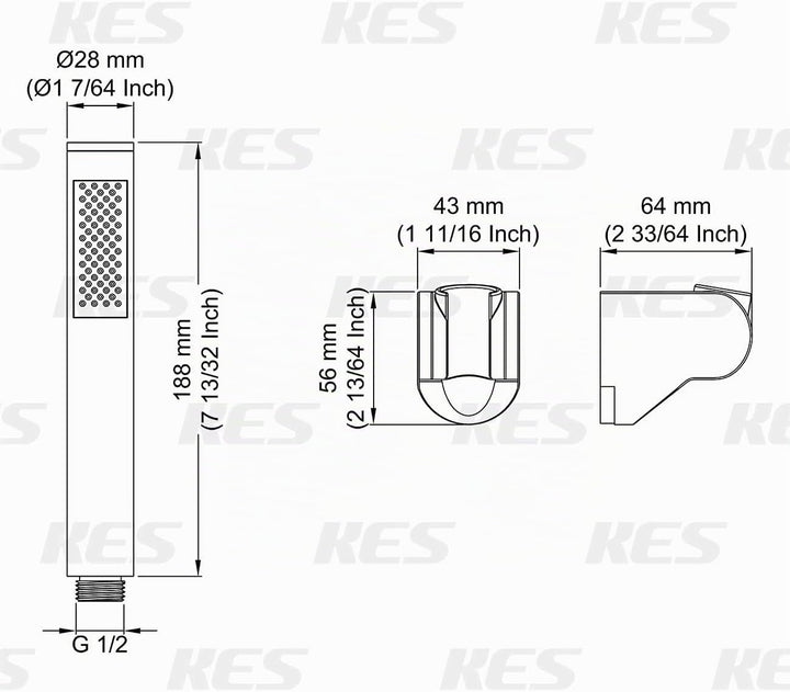 KES Duschkopf Handbrause Edelstahl Duschbrause Bad Brausekopf mit Duschkopfhalterung und Duschschlau