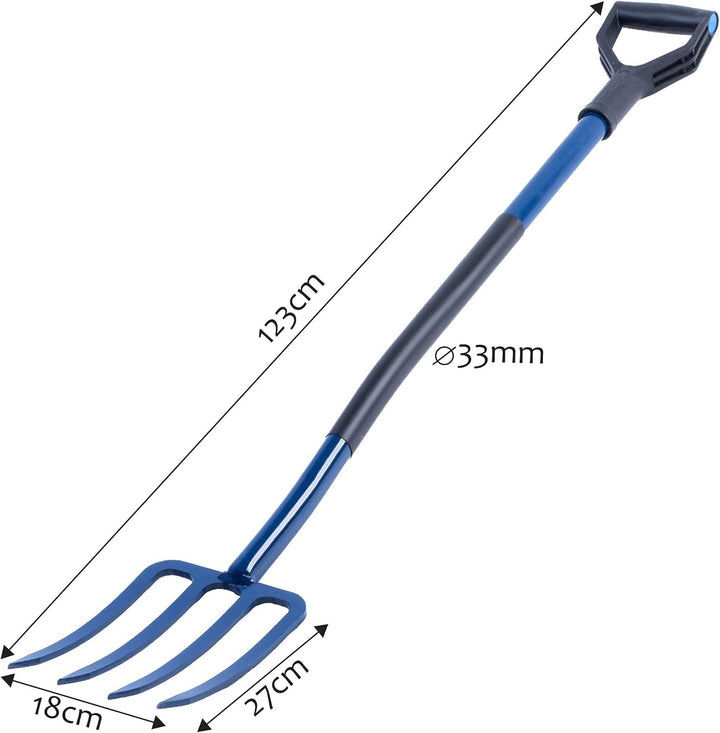 KADAX Heugabel, Grabgabel mit D-Griff, Mistgabel mit Kopf aus hochqualitativem Stahl, ergonomische G