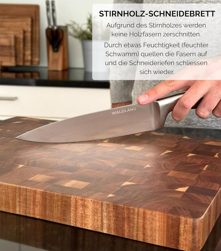 WALDLAND Premium Schneidebrett Holz Gross 40 x 30 x 3 cm I aus robustem Akazienholz I Holzbrett Küch