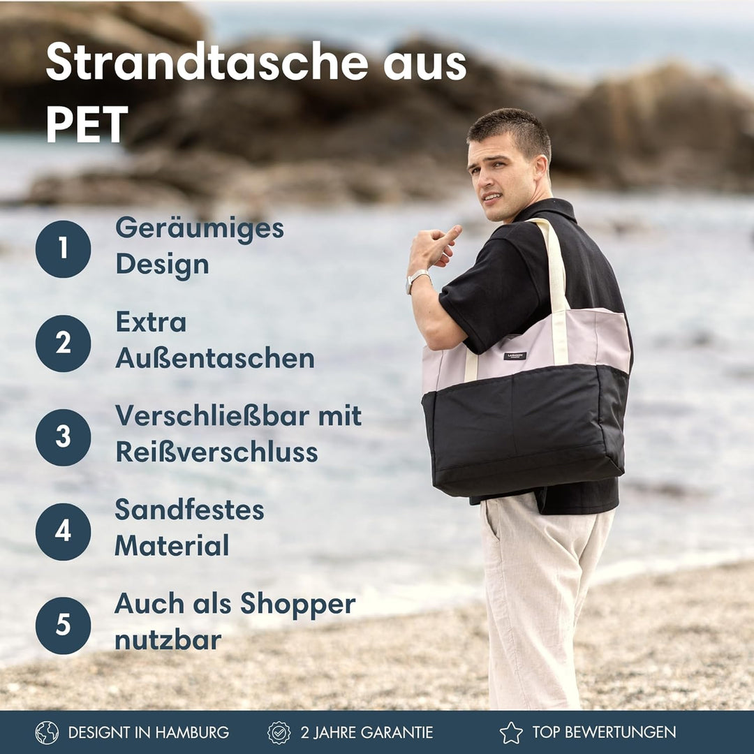 LARKSON Strandtasche Damen & Herren - Linn - Grosse Beach Bag für Strand, Schwimmbad, Pool - Tote Ba