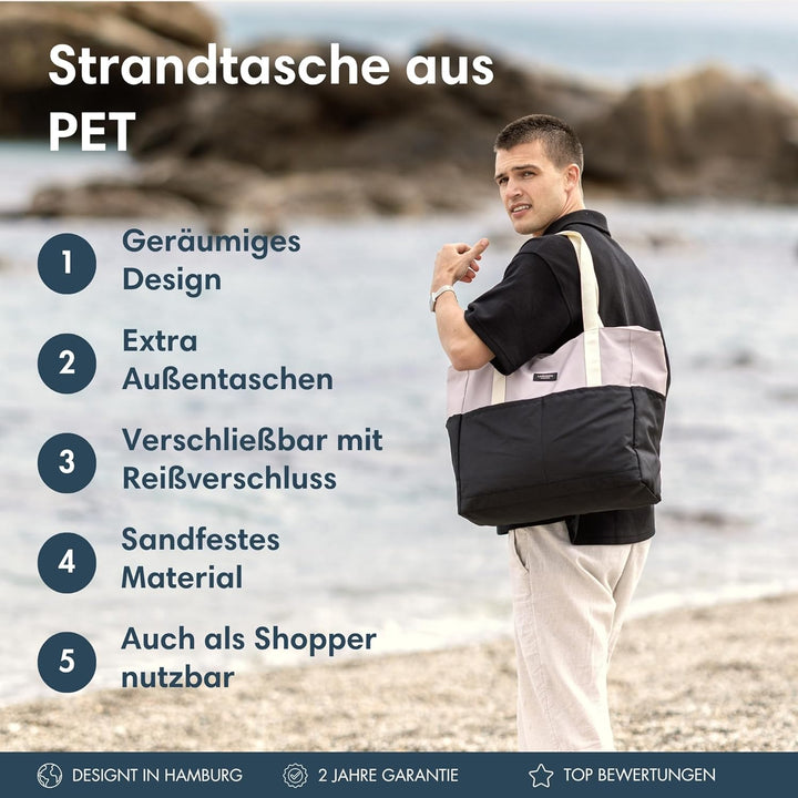 LARKSON Strandtasche Damen & Herren - Linn - Grosse Beach Bag für Strand, Schwimmbad, Pool - Tote Ba