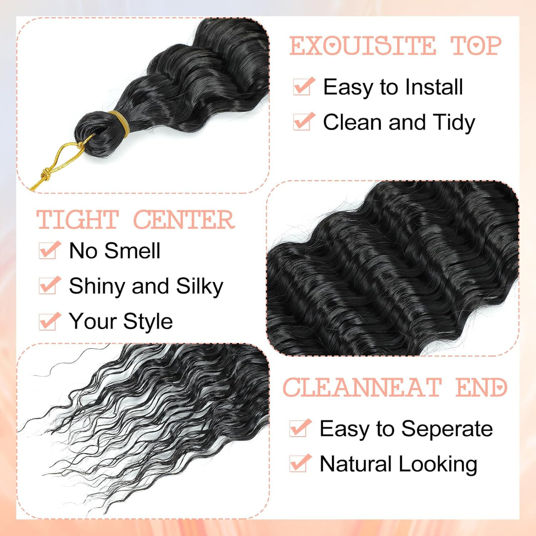 Herkeymidy Ocean Wave Crochet Hair 6 Packs 22 Inch Deep Wave Wavy Braiding Hair Crochet Synthetic Br