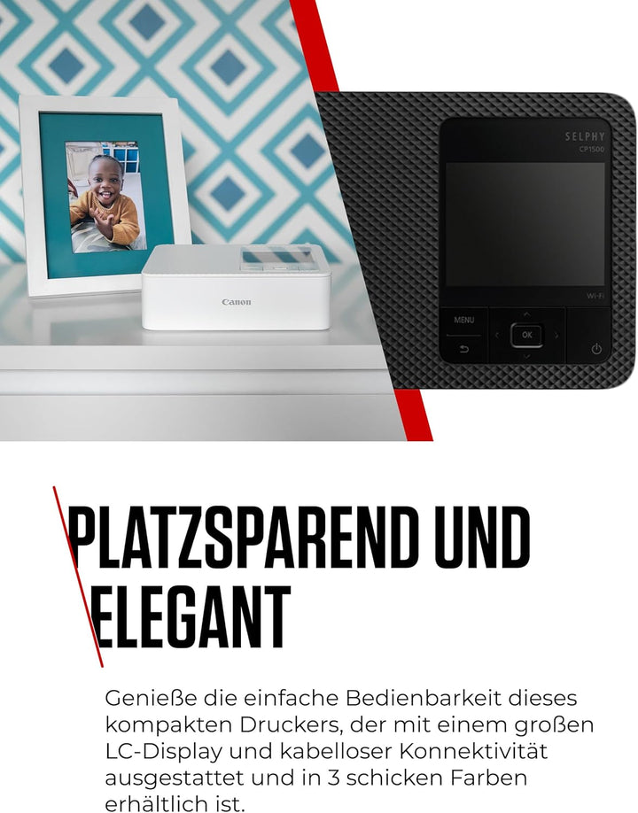 Canon SELPHY CP1500 Mobiler Fotodrucker mit Papierset, Schwarz - Drahtloser Bluetooth-Drucker mit Zu
