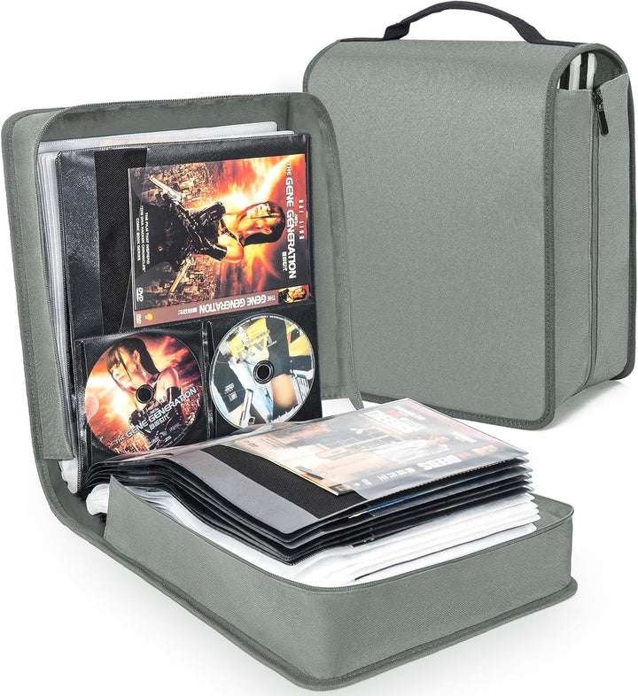 AKOZLIN DVD CD Aufbewahrungsbox mit extra Breiten Titelblättern,tragbarer Binderhalter,Brieftasche,A