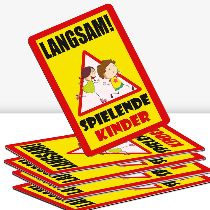 5 Stück XXL Langsam ! spielende KINDER Schild 30 x 40 cm Alu 3mm Alu-Dibond stabile Aluminiumverbund