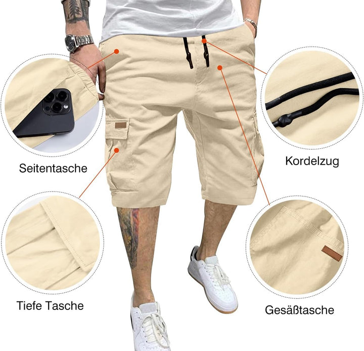 JMIERR Kurze Hosen Herren Baumwolle Cargo Shorts Herren Sommer Freizeithose mit Taschen S E Apricot,