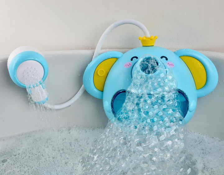 SPITZER TOYS Schaum-Elefant mit Babydusche, Badespielzeug mit Seifenblasen &amp; Musik, Badewannenspielz
