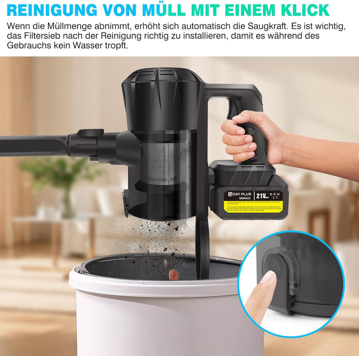 Huini Akku Staubsauger, Kabellos Akkustaubsauger mit LED Licht, Kabelloser Staubsauger mit Aufgerüst
