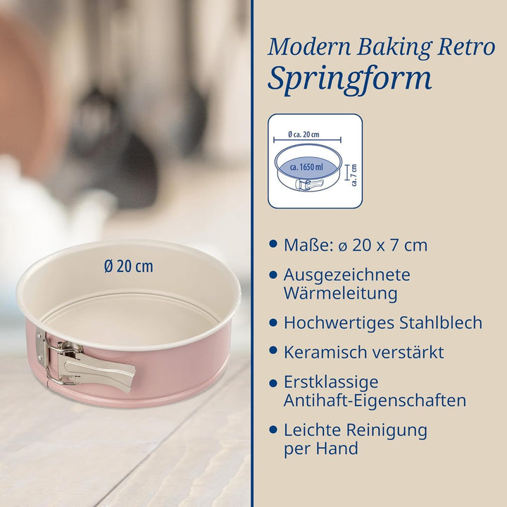 Dr. Oetker Springform Ø 20 cm mit Flachboden, runde Kuchenform Modern Baking - Retro Design mit zwei