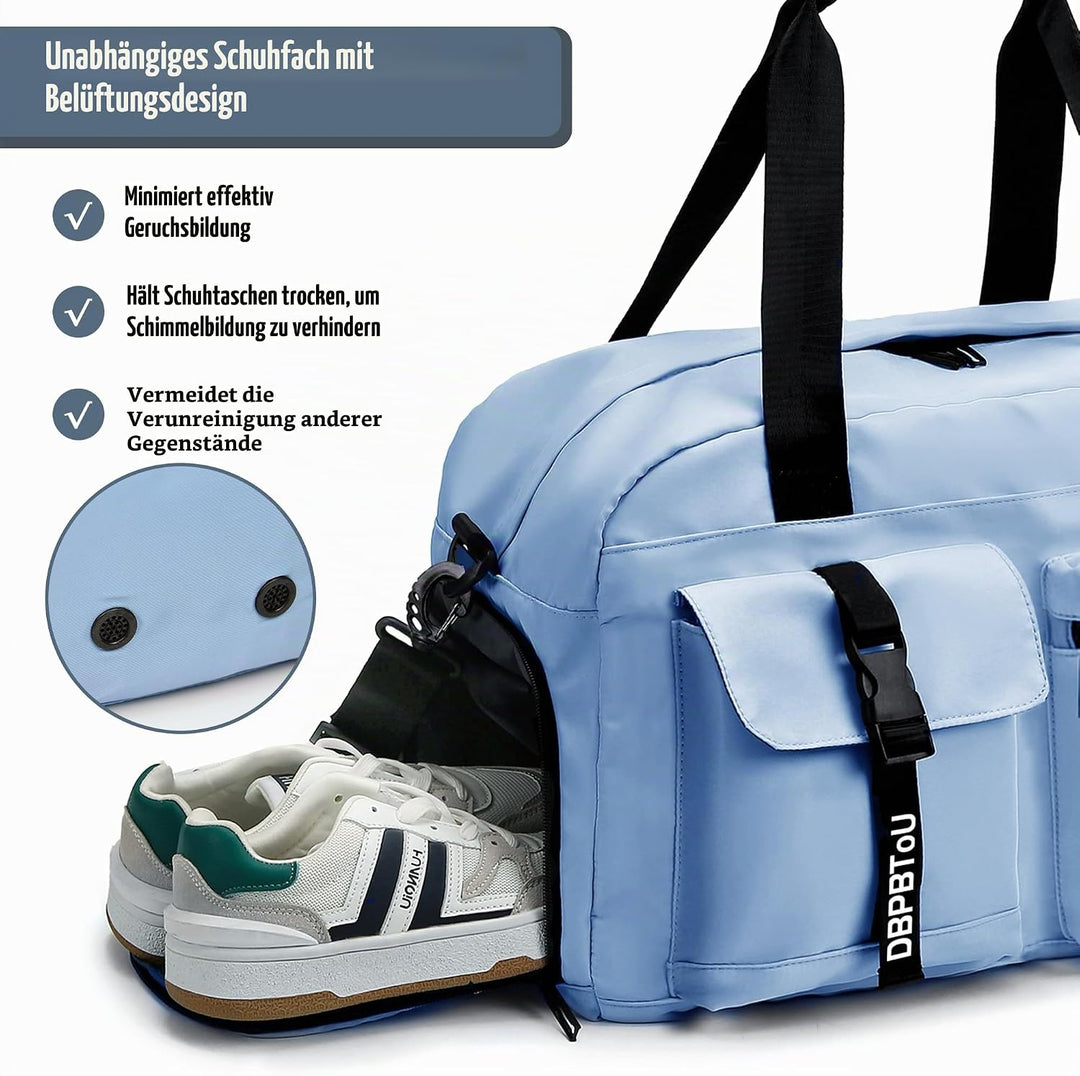Sporttasche Damen Herren, Reisetasche mit Schuhfach, Trainingstasche mit Nassfach, wasserdichte Week