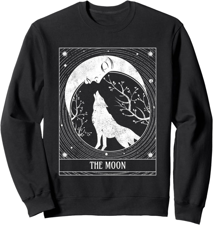 Tarotkarte im Used-Look mit Mond und Wolf Sweatshirt