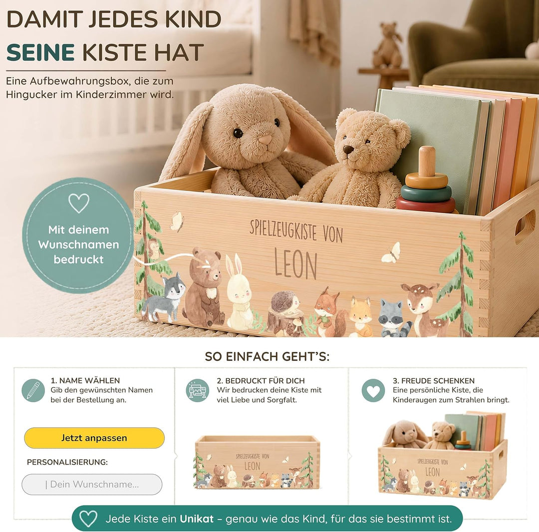 Kidsmood - Spielzeugkiste aus Holz mit Wunschnamen | Aufbewahrungsbox Kinder Spielzeug & Bücher | Pr