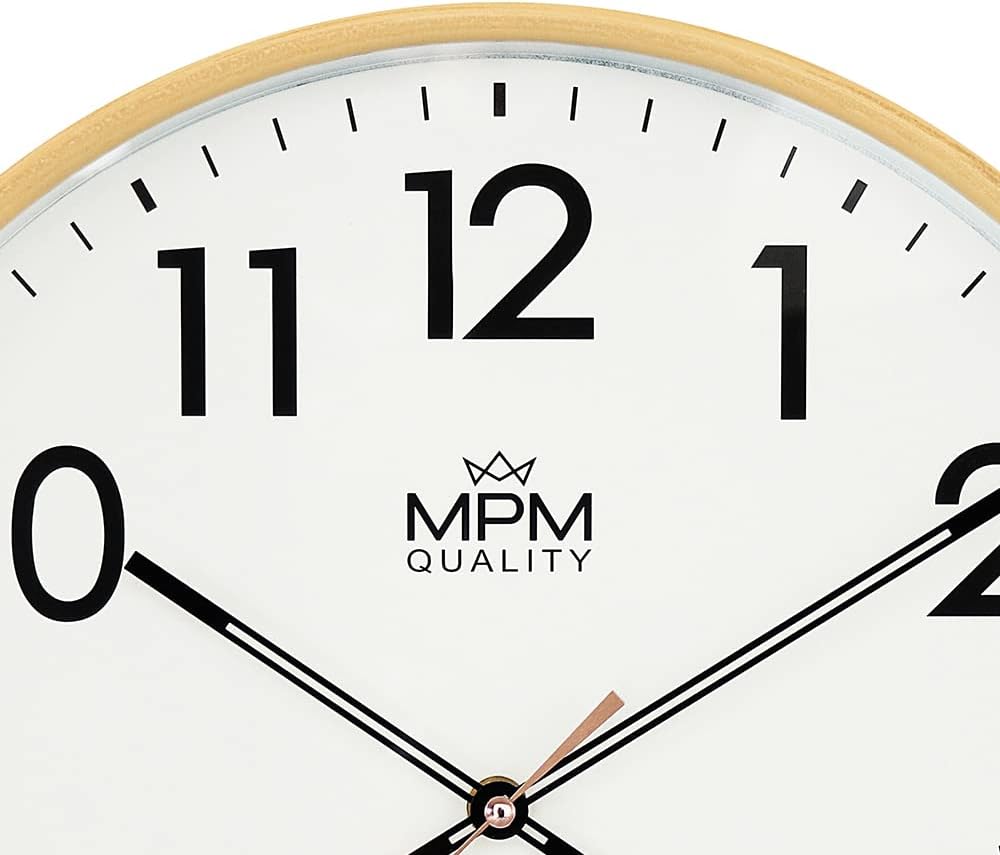 MPM Design Kunstoff Wanduhr, grosse arabische Ziffern, Hellbraun, Quarz-Uhrwerk, ∅ 350 mm, modern, A