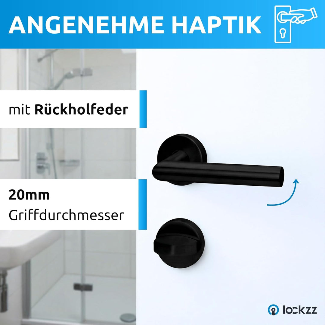 lockzz Türgriff Drückergarnitur Würzburg-II, Edelstahl schwarz matt, Türbeschlag für Badezimmertüren
