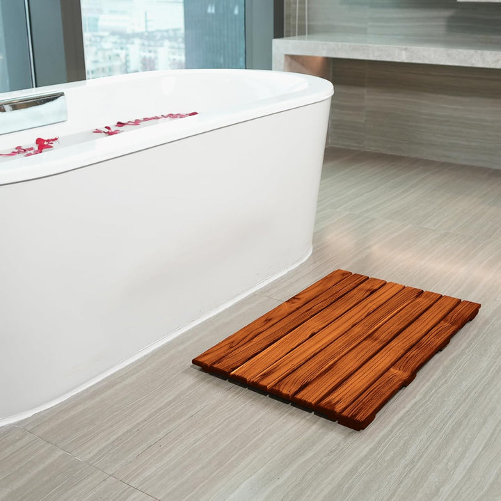 VaeFae Teak Duschmatte rutschfeste Badematte Luxus Spa Matte Holzmatte für Badewanne 43.2 x 66 cm La