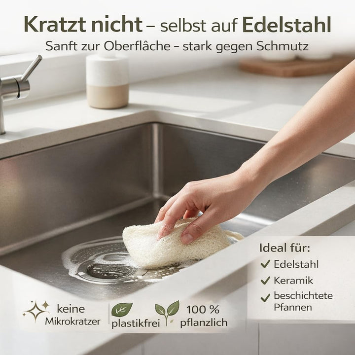 Spülset aus Bambus & Luffa – 100% plastikfrei – 4 Luffa Pads & 3 Küchenbürsten mit Sisal- & Kokosbor
