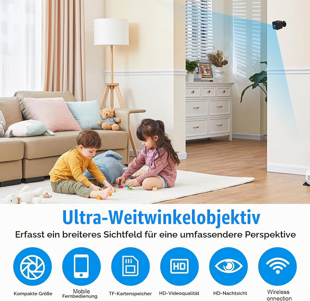 Kamera 1080P WLAN Innen, App Steuerung, Nachtsicht, Zuhause | Live Übertragung per Handy App, Bewegu