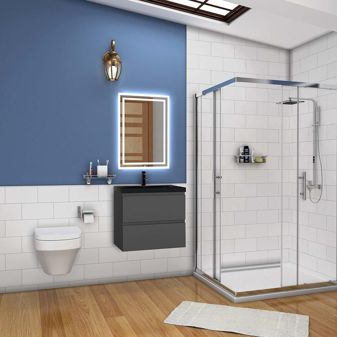 Waschtisch mit Unterschrank 60 cm Badmöbel Set mit Waschbecken Schwarz Gäste WC Anthrazit Matt