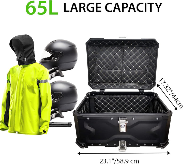 VOKKA Topcase Motorrad, 65L Aluminiumlegierung Topcase für Roller, Wasserdicht, Staubdicht und Diebs