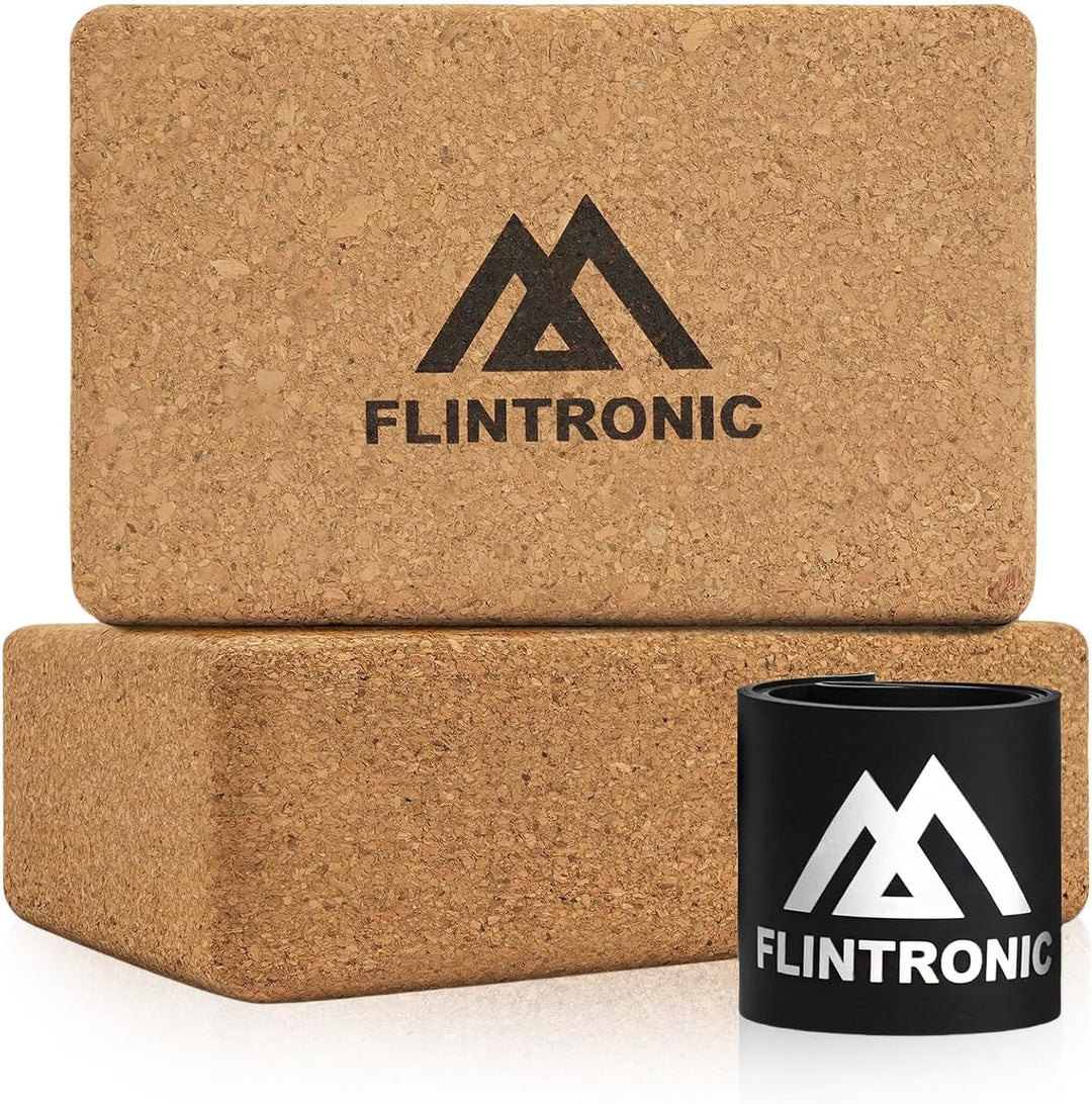 Flintronic 2er Set Yogablock aus Kork, 100% Natur Yoga Block Kork mit 1 Widerstandsband, Korkblock Y