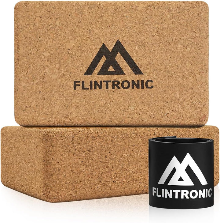 Flintronic 2er Set Yogablock aus Kork, 100% Natur Yoga Block Kork mit 1 Widerstandsband, Korkblock Y