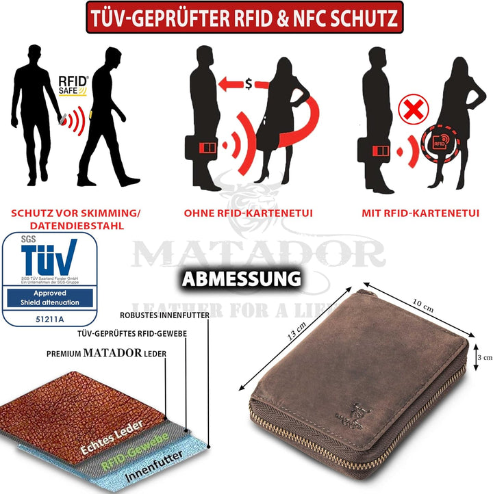 MATADOR Männer Geldbörse Leder #Granada mit edler Geschenk Box, Elegante Herren Geldbörse Leder mit