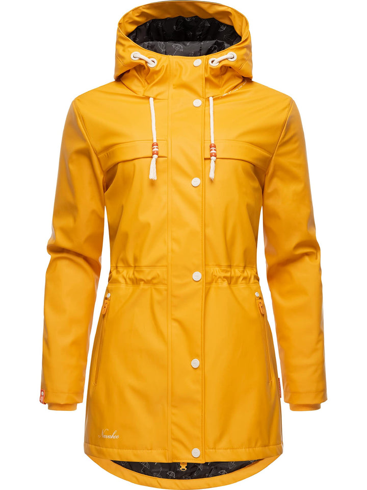 Navahoo Damen Übergangsjacke Regenmantel wasserdicht lang warm gefüttert mit Kapuze Rainy Forest XS-