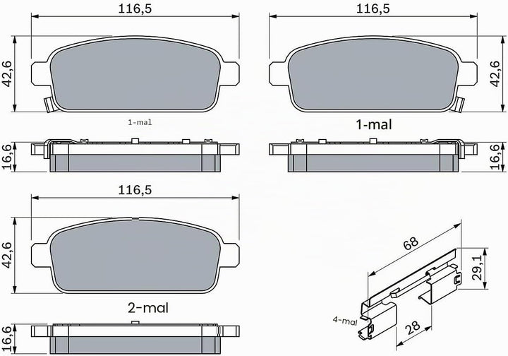 Bosch BP1661 Bremsbeläge - Hinterachse - ECE-R90 Zertifizierung - vier Bremsbeläge pro Set