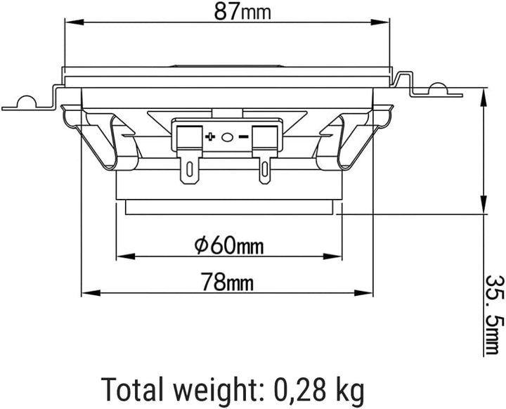 KIT-Set FÜR Alpine SXE-0825S 2 2-Wege-Koaxiallautsprecher, 8,7 cm, 87 mm, 3,5 Zoll Durchmesser, 20 W
