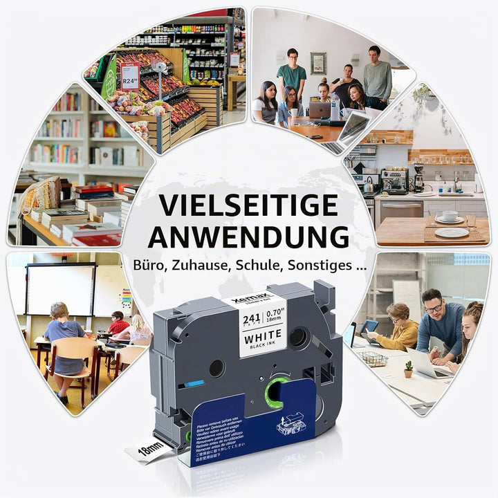 3x XemaX Kompatibel Schriftband Ersatz für Brother P-touch Bänder 18mm TZe-241 TZe 0,7&