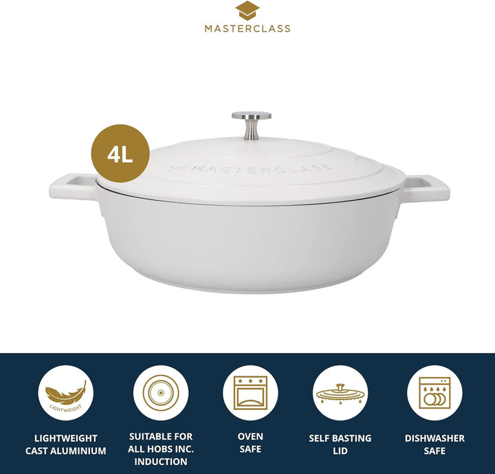MasterClass Flache Auflaufform mit Deckel 4L/28 cm, leichter Aluminiumguss, induktions- und backofen