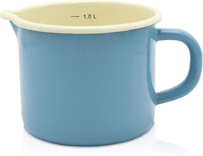 Krüger Emaille-Milchtopf Blau 12cm, 1 Liter - Topf mit Vollkontaktboden für energiesparendes Kochen