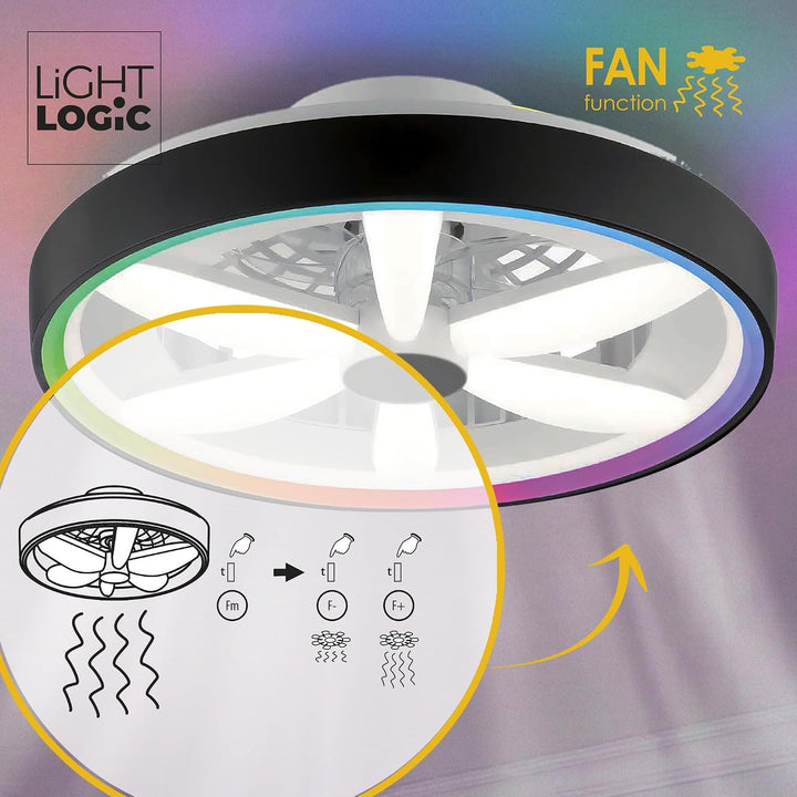 Deckenventilator mit Beleuchtung 48W - Ø 48cm, dimmbare LED Deckenleuchte mit Ventilator, RGB, warm-